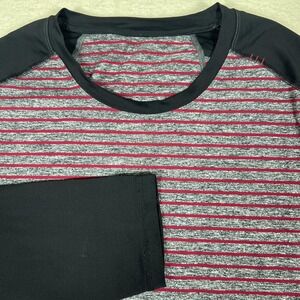 Lululemon Shirt Mens XL‎ Gray Red Stripe Long Sleeve Athletic Running Top
